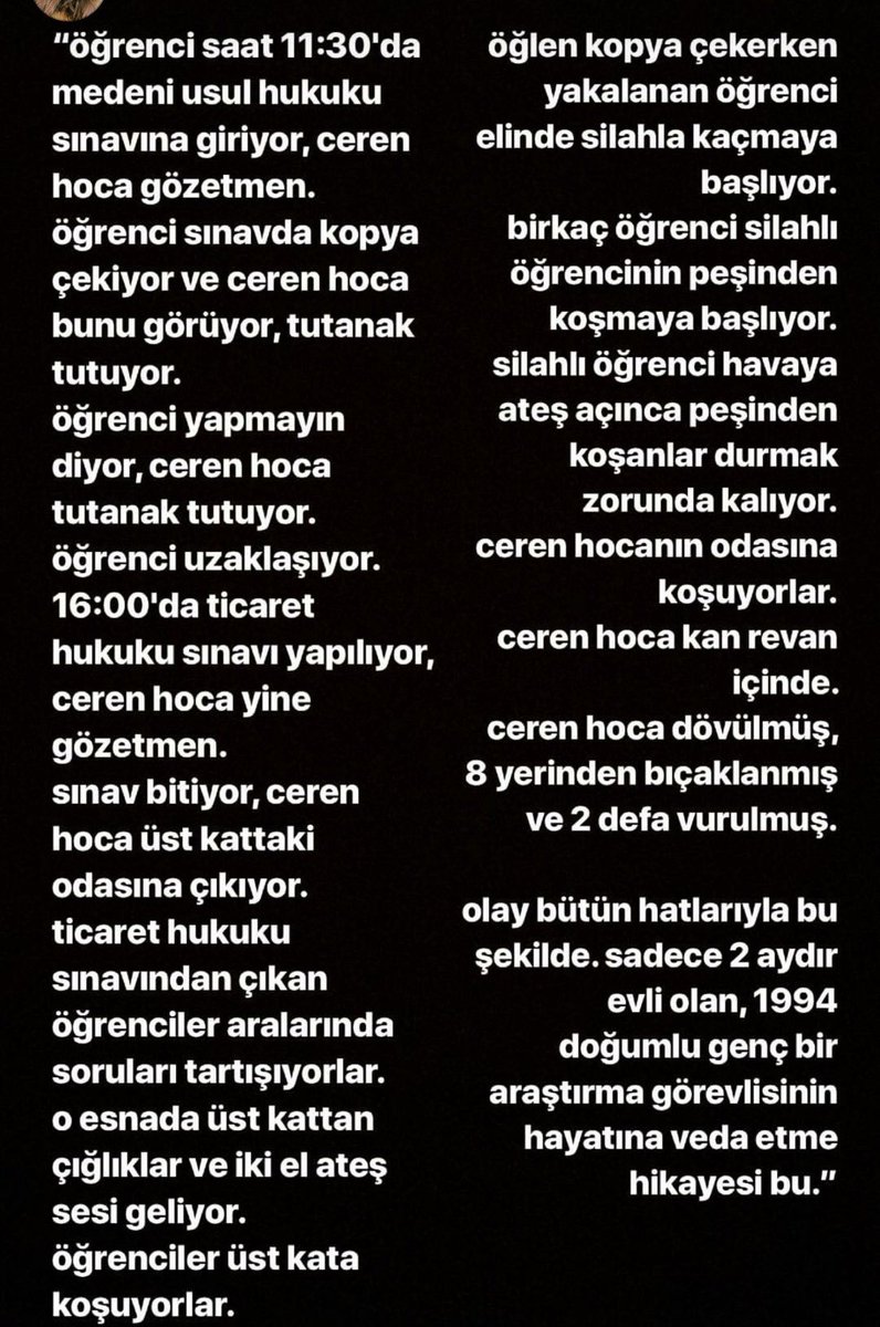 Bu münferit bir olay değil. Toplumun getirildiği noktanın yansıması. İletişim kurma yetisi olmayan, en küçük problemini, söverek, döverek, öldürürek çözebileceğini ve bunu kutsayan bir iktidar anlayışının varlığını bilen “yeni birey”ler kapladı her yeri. 
#CerenDamar