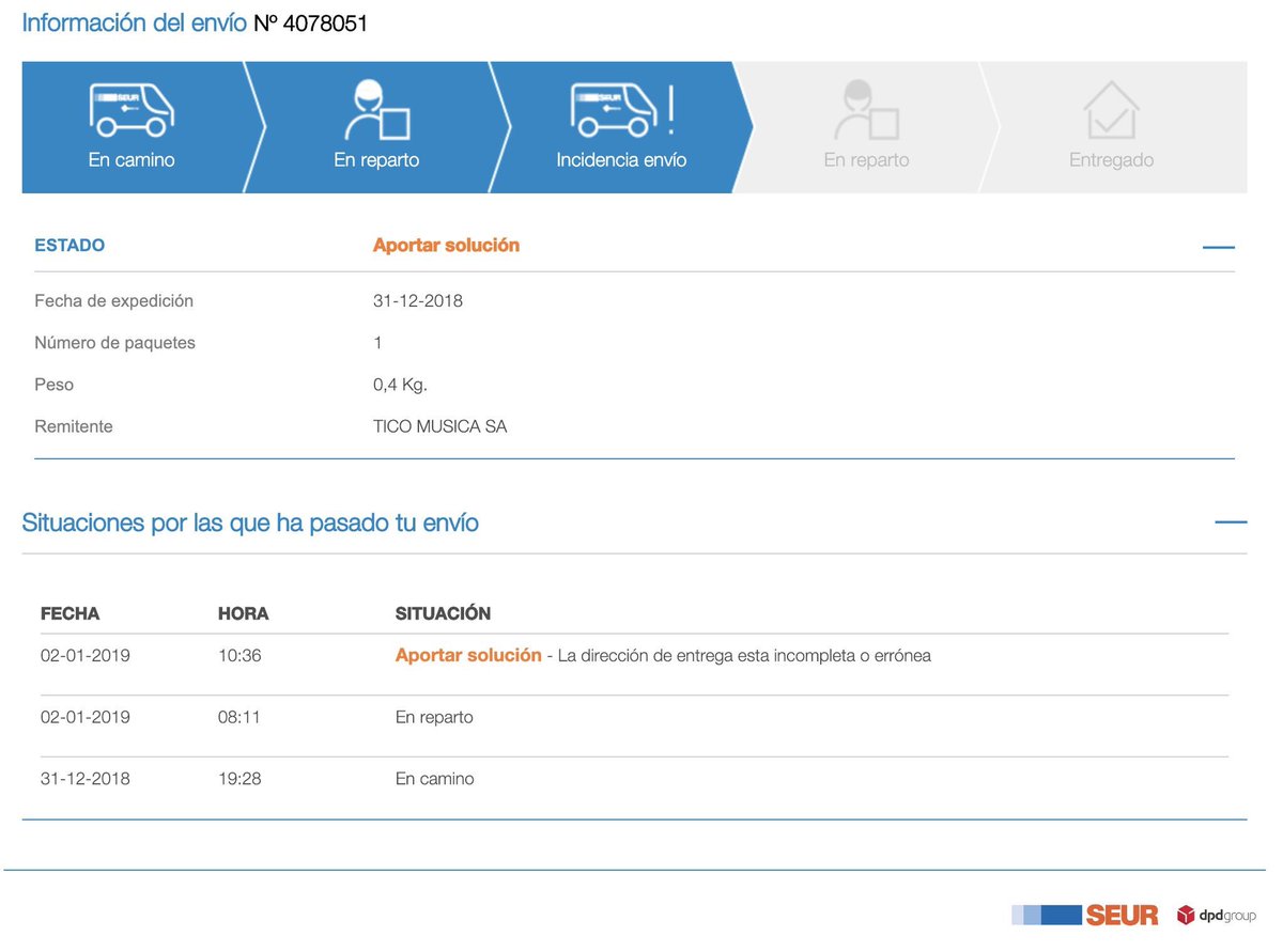 Sigue el repertorio de <a href="/SEUR_responde/">@SEUR_responde</a>. Dirección incorrecta ahora, cuando entregan paquetes todas las semanas. Les mandas mensajes pero si no enseñas sus incompetencias en público no te hacen ni caso. RT para que todo el mundo lo vea. Juegan con la ilusión de la Navidad
