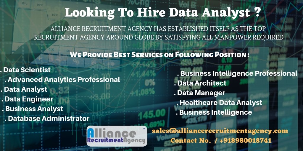 career_alliance's tweet image. Looking to Hire Data Analyst?👨‍💼We Are Capable to Serve Best TalentFor Industries Who Looking for job Seeker Tap to Hire: bit.ly/2F33kGW 👈For Candidate Who Want to Apply for Job Tap Here:bit.ly/2GgDAZU 👈#DataScience #DataAnalytics #DataAnalyticsjob #jobseekers