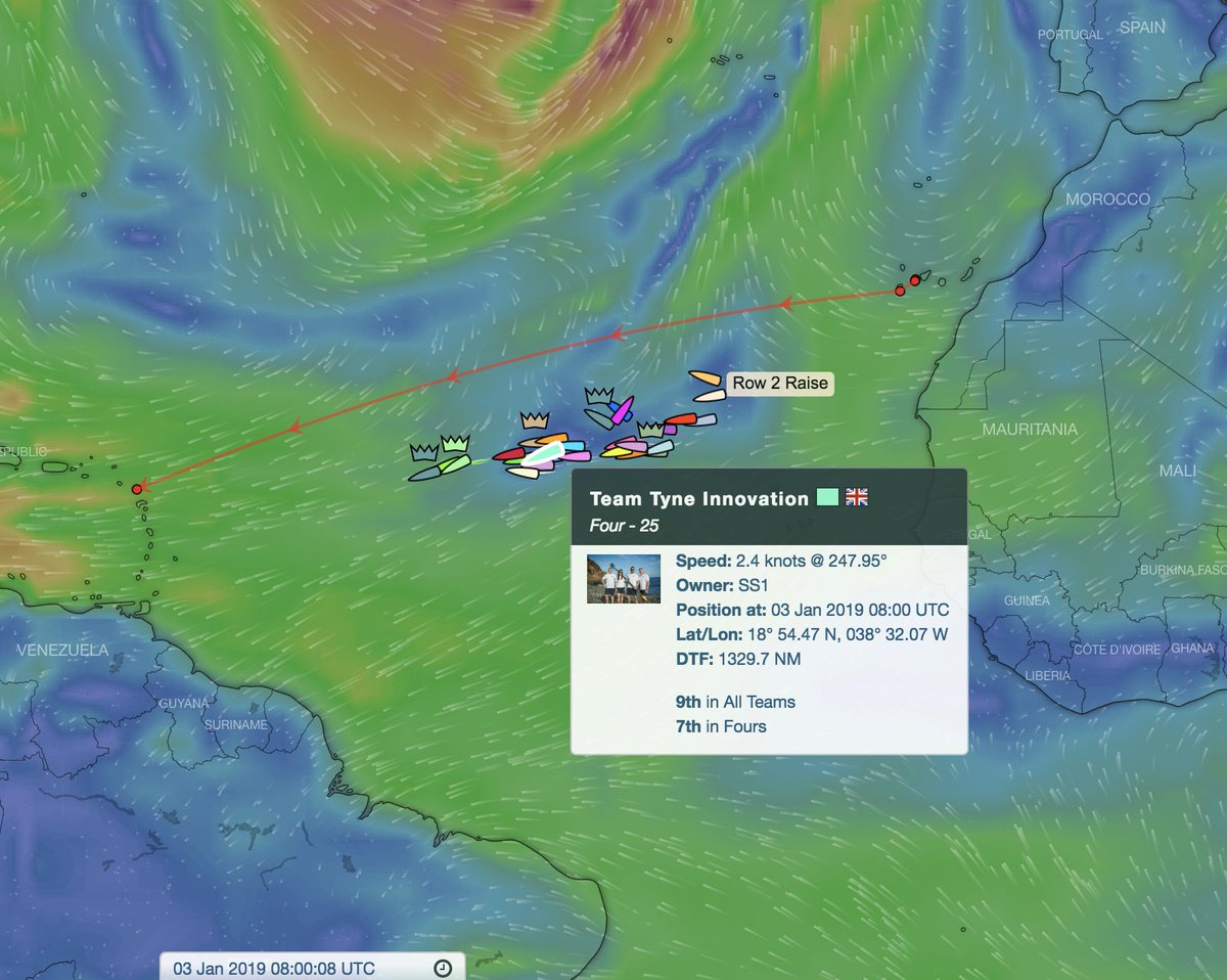 sharksinstitute's tweet photo. Our friends @Team_Tyne rowing the Atlantic Challenge @OceanRow are now HALF WAY! 
They are rowing now 9th in All Teams and 7th in Fours, towards the best current and wind conditions are of the race!
Wish them all the luck! #eatsleeprowrepeat #sharksinstitute #reduceplastic https://t.co/You10L0duO