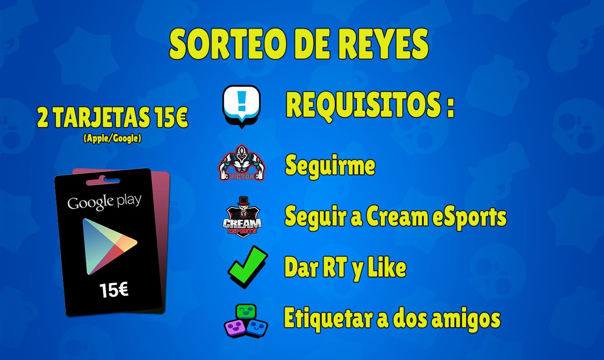 👑👑SORTEO DE REYES👑👑
◾️2 TARJETAS de 15€ de premio (Apple/Google) 
◾️Seguir los siguientes requisitos para poder participar:
🔺Seguirme 
🔺Seguir a <a href="/Cream_EsportsGG/">ChichasLocas</a>
🔺Dar RT y Like
🔺Etiquetar a 2 amigos
◾️Los 2 ganadores se anunciaran el dia 6 de enero!
🍀MUCHA SUERTE!🍀