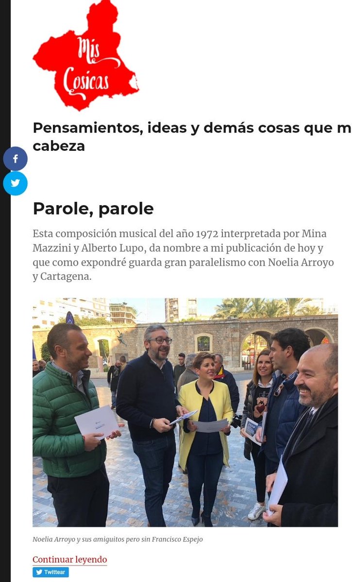 j_cobos's tweet photo. Comenzamos el año con la mítica canción "Parole, parole" y Noelia Arroyo, candidata a la alcaldía de Cartagena y Consejera del @regiondemurcia. No ves el paralelismo? Pues entra a mi blog y descúbrelo.

👉https://t.co/Oq06fu10yb

#MisCosicasMurcia https://t.co/T1drcCAHDV