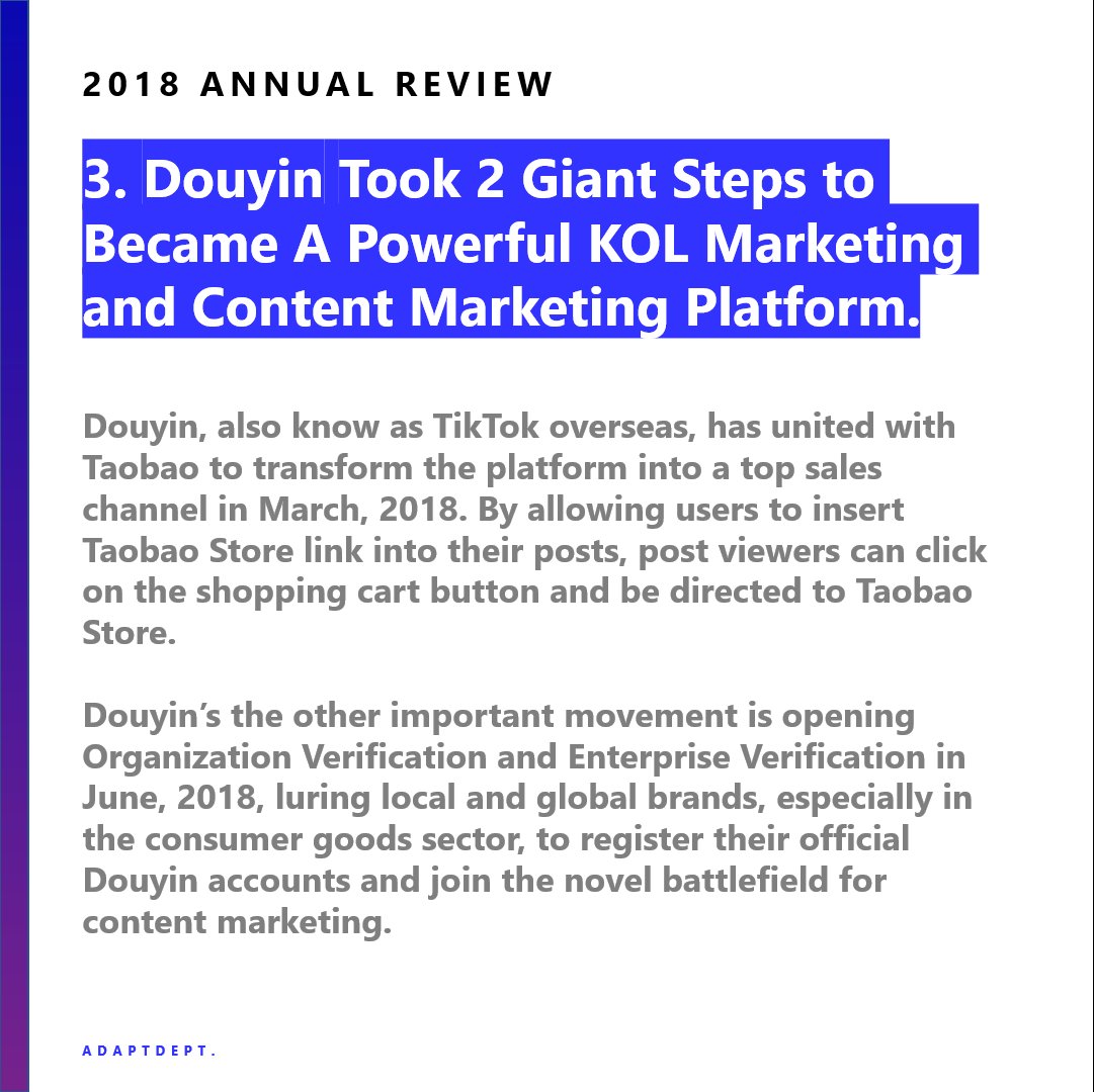 AdaptDept's tweet photo. Douyin Took 2 Giant Steps to Became A Powerful KOL Marketing and Content Marketing Platform. #AdaptDept #DigitalChinaPost #ChineseMarket #DigitalLens #DigitalMarketing #Douyin #KolMarketing #InfluencerMarketing #TikTok #Taobao https://t.co/1kquTDXjCM