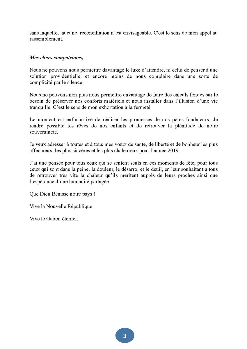 PRJeanPing's tweet photo. Mes chers compatriotes, veuillez trouver le texte des vœux exprimés à la Nation en ce jour de l'an. Vive le #Gabon éternel ! https://t.co/XLai0LCdSU