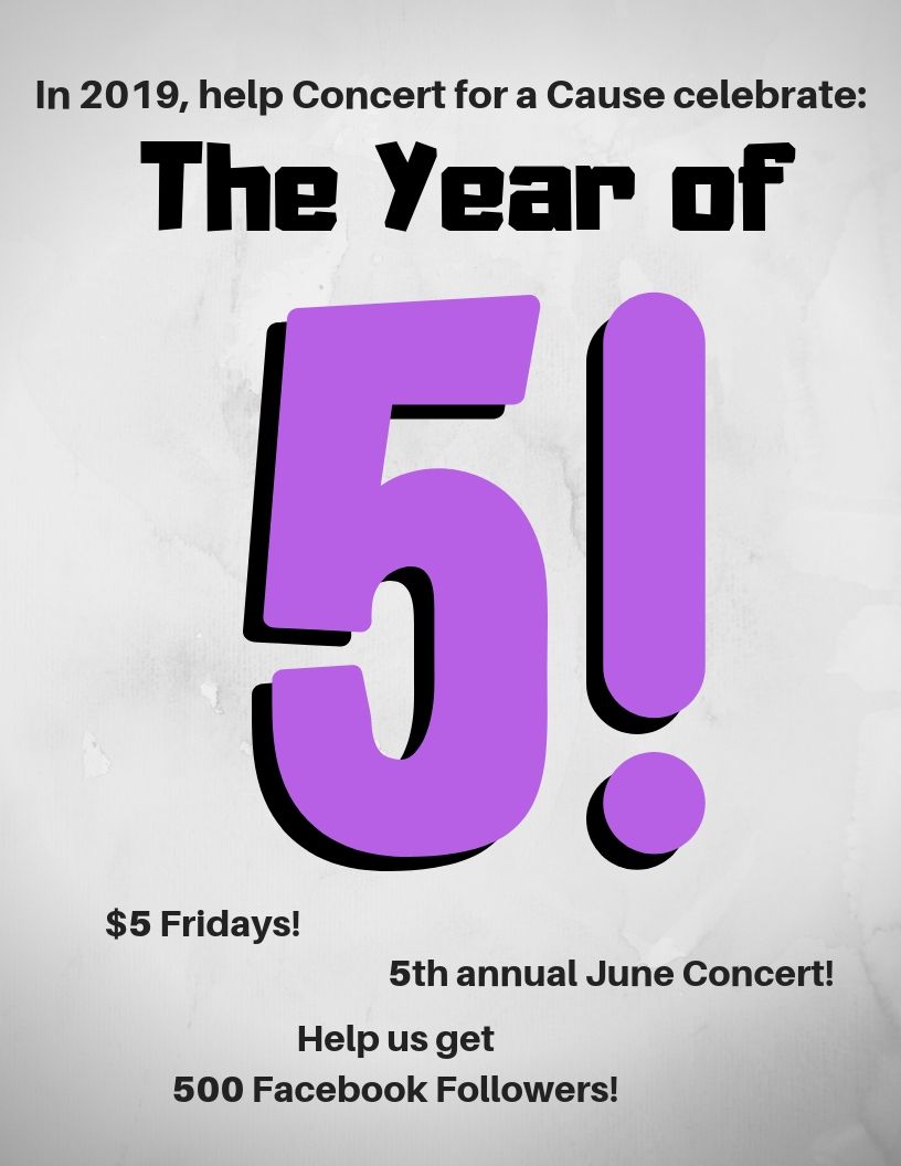 CFAC_mt's tweet image. Happy New Year! 2019 is a very special year for us here at Concert for a Cause as this marks the year of our 5TH ANNUAL JUNE CONCERT SERIES! We're so blessed to have been raising money for CHOA for 5 years and we hope you'll help us reach some new goals this year