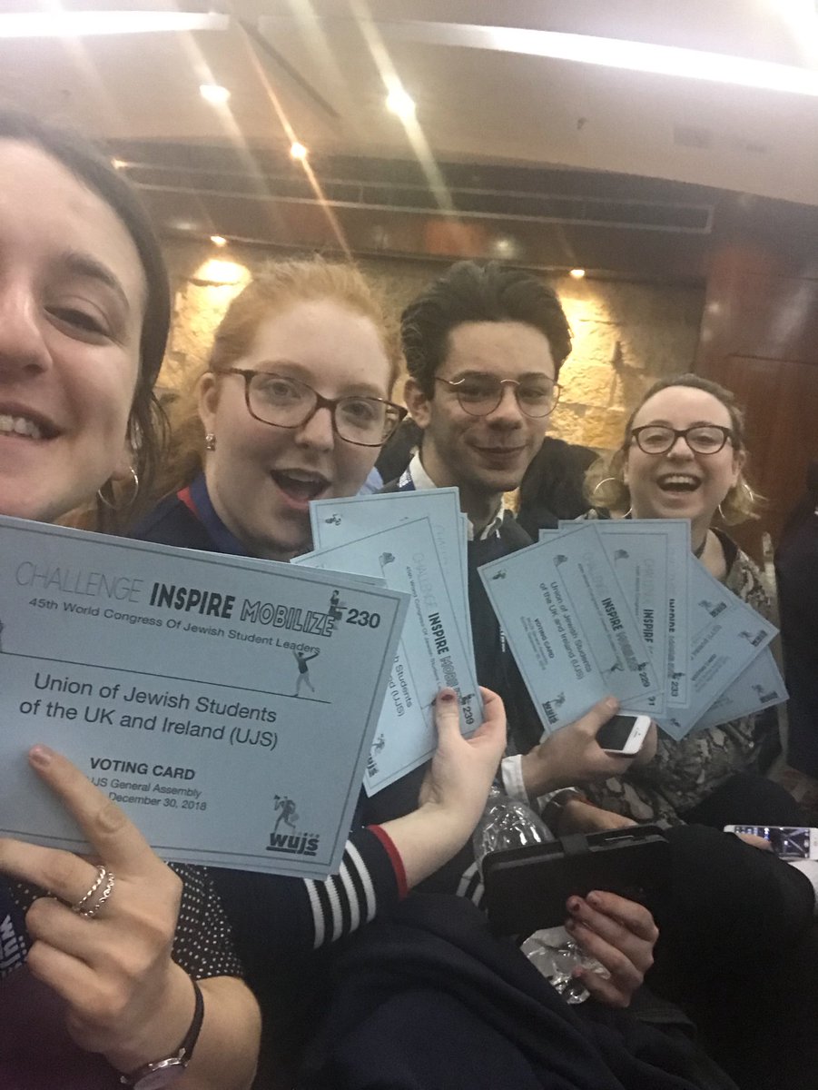 UJS_PRES's tweet photo. The @UJS_UK delegations is ready to vote on some exciting motions at #WUJSCon19 @JewishStudents https://t.co/D6Bp6mpixa
