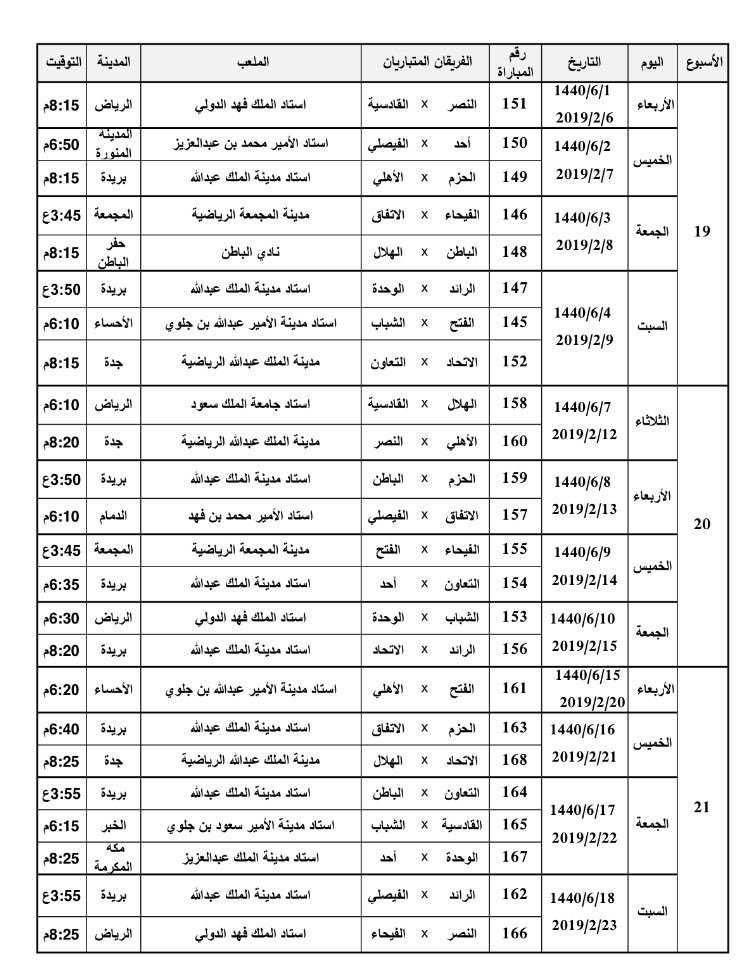 جدول مباريات الدوري السعودي للمحترفين