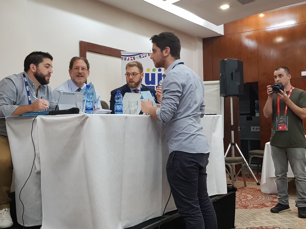 WUJS_official's tweet photo. 🔴 BREAKING: Historic moment as #WUJSCon19 General Assembly delegates unanimously ratify the entry of 3 new unions (from 3 continents) into the WUJS family.
Jewish student activism continues to expand into new territory. Welcome to Argentina, Bosnia and Ethiopia! https://t.co/xrrxW6z0yZ
