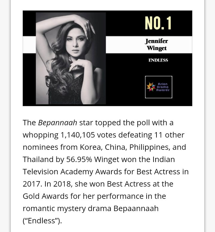 Congratulations  @jenwinget for achieving yet another success by recieving 1M votes . For trying something different & playing it so beautifully u absolutely deserve it  #bepannaah #BringBackBepannaah