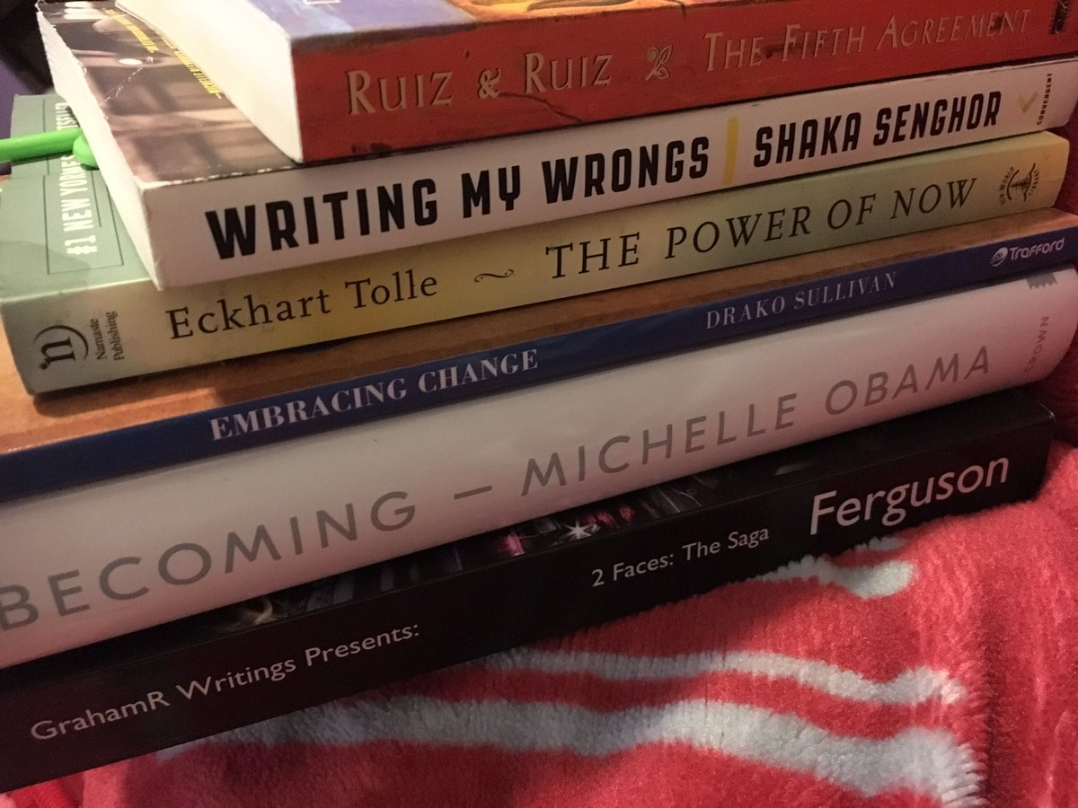 January #Reading ❤️📚❤️ <a href="/donMiguelRuiz/">don Miguel Ruiz</a> <a href="/ShakaSenghor/">Shaka Senghor</a> <a href="/EckhartTolle/">Eckhart Tolle</a> @TheRealDrako77 <a href="/MichelleObama/">Michelle Obama</a> <a href="/GrahamRWrites/">GrahamR</a> ❤️📚❤️ #The5thAgreement #WritingsMyWrongs #ThePowerOfNow #EmbracingChange #Becoming #2FacesTheSaga❤️📚❤️