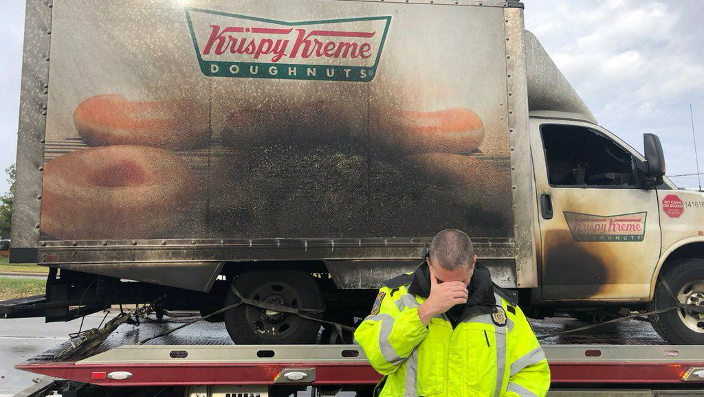 Police officers hilariously mourn loss of donuts after Krispy Kreme truck catches fire bit.ly/2CJAda6