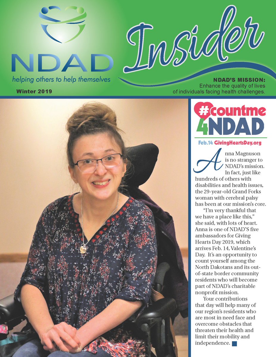 NDAD4YOU's tweet photo. Happy New Year! Take a look at #NDAD's free Winter 2019 #Insider_newsletter at https://t.co/TqAr4vmiPv. Be sure also to sign up to get the newsletter by email whenever it's published. #disabilities #health #NorthDakota #countme #countme4NDAD #GrandForks #Fargo #Minot #Williston https://t.co/tKm31g90o3