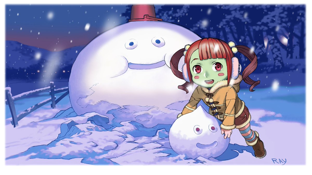 ロージィ ダリア Dqx On Twitter ドワ子と雪だるま 正月休みで描いてみました いちおう壁紙サイズ ドラクエ10 Dq10