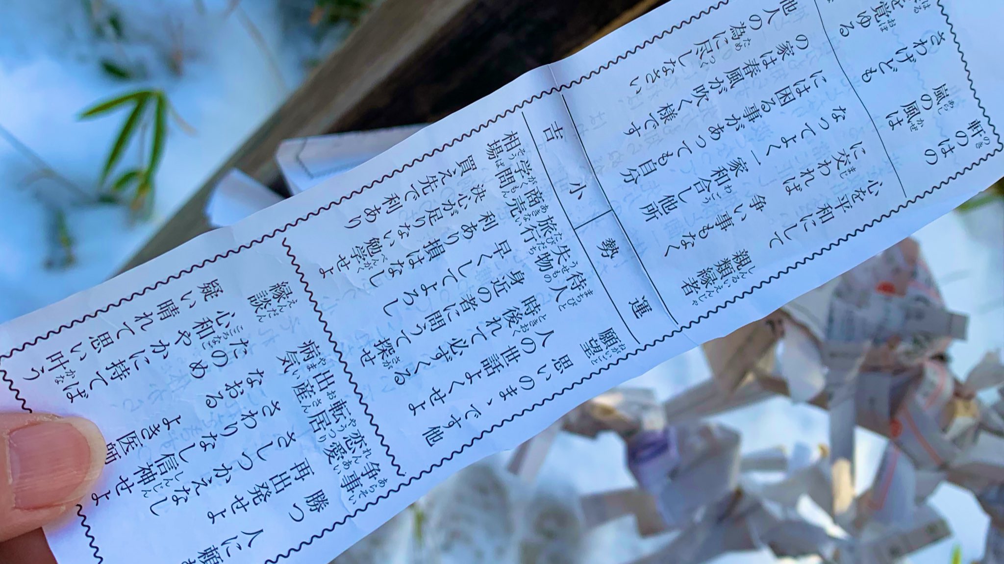 米谷志緒 おみくじは小吉でした 他人の為に尽くしなさい と書かれてました 19年はそうなるな と思ってたからびっくりしましたー いっぱい人の為に頑張ります 恋愛の 再出発せよ って何だろ 笑 T Co Ccop6lkxsz Twitter