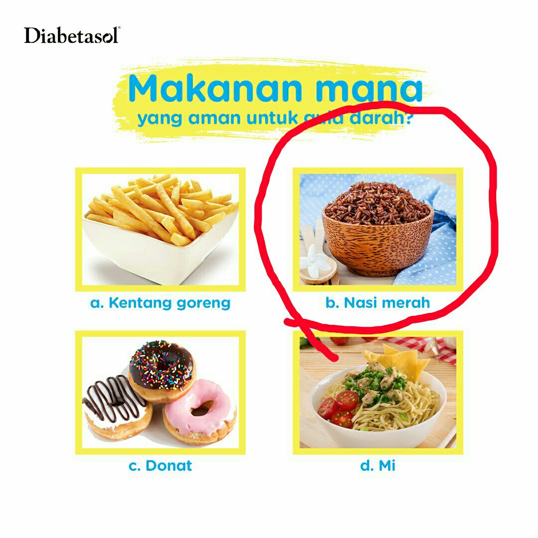 @DiabetasolID B. Nasi Merah #DiabetasolQuiz #JagaGulamu #WaktunyaDiabetasol #IndonesiaLawanDiabetes yuk follow & ikutan Gays @titi_ais @jihanfertika @kidrock___