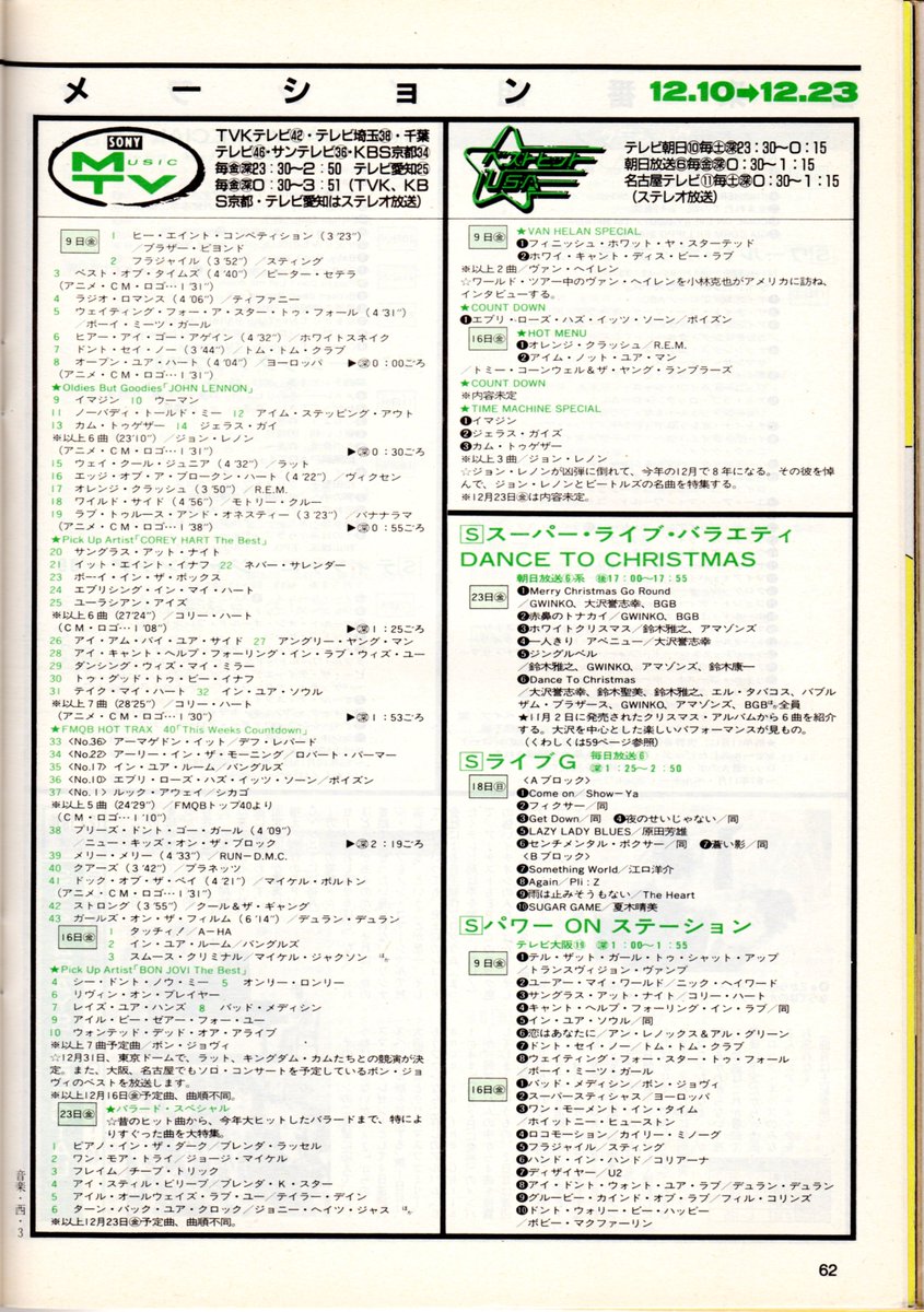 無賃乗車お断り 先ほど呟いたtv誌に掲載のtvkテレビ神奈川が制作していて関西だと近畿放送 Kbs京都 とサンテレビがネット受けしていた Sony Music Tv の番組案内だが この頃だと弱小独立u局では音声回線が未だにモノラルでありましたな