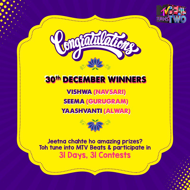 MTVBeats's tweet image. Excuse me! Kya re? Tu ne hai gift jeeta re! Congratulations to these winners for winning exciting prizes on #31Days31Contests. @Epiphone @campusshoes
#BeatsTurnsTwo #2MuchFun #BloodMeinHaiBeat
