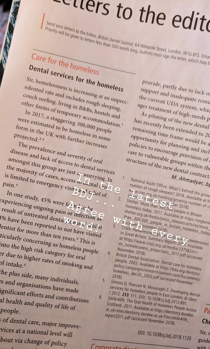 In the latest <a href="/The_BDJ/">BDJ Portfolio</a>... After a record number of homeless people seen at this year's <a href="/CrisisDental/">CrisisDentalService</a> so pertinent! #dentistry #Homeless #homelessdentistry #inclusionhealth