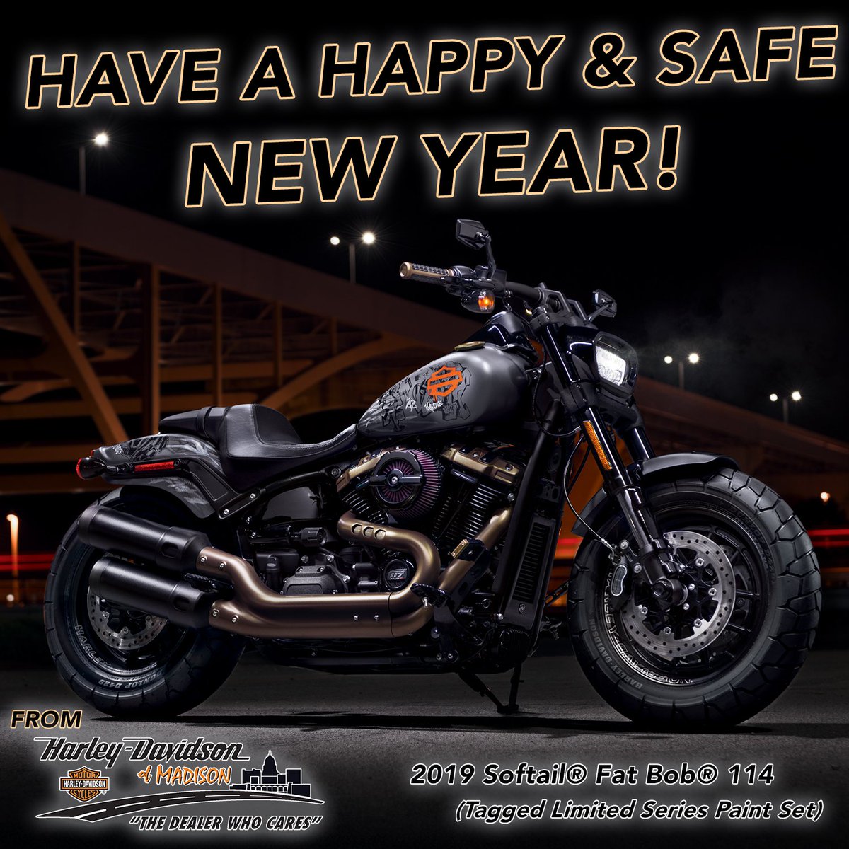 Happy New Year from @hdofmadison! #HappyNewYear #Newyearsresolution #Newyears2018 #2019 #Goodbye2018 #Hello2019 #Celebrate #Fireworks #Holidays #hdofmadison #thedealerwhocares #hdmc #harley #freedommachine #softailbreakout #softail #breakout #LaJolla #LimitedSeries #PaintSet