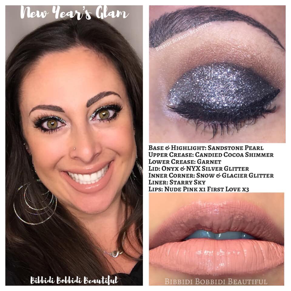 BibbidiBeauty's tweet photo. Happy New Year!🎊 Loved doing this #NYE look!😍 #SandstonePearl #CandiedCocoaShimmer #Garnet #Onyx #NYX #NYXGlitterPrimer #NYXSilverGlitter #Snow #GlacierGlitter #ShadowSense #StarrySky #EyeSense #NudePink #FirstLove #LipSense #Beauty #Makeup #NYEMakeup #Glitter #Nude #SeneGence https://t.co/7APW5LJlPG