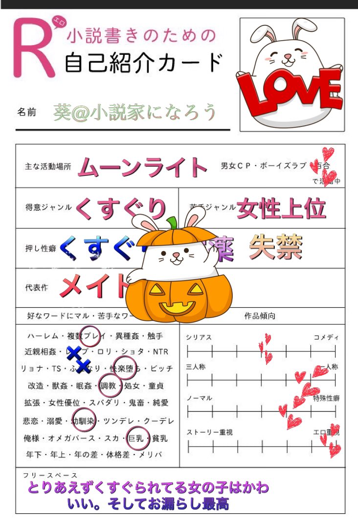 R18 R小説書きのための自己紹介カード ツイート集 Togetter R18 R小説書きのための自己紹介カード ツイート集 Togetter