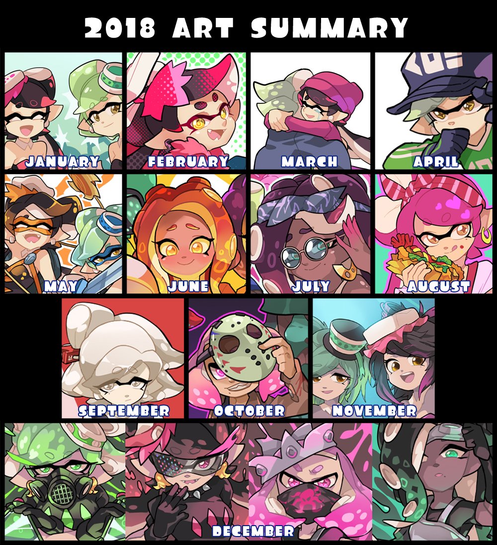 My (Splatoon) art summary for 2018. December gets a special spot because I can't decide lol. 