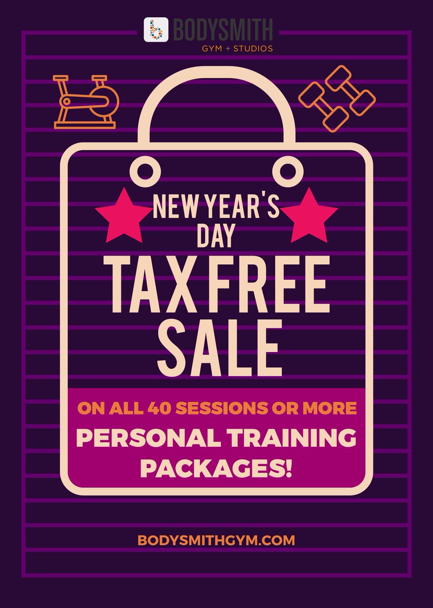 BodySmithGym's tweet photo. HAPPY NEW YEAR! We have a special to get you motivated for 2019!  Any personal training packages of 40 sessions or more are TAX FREE UNTIL MIDNIGHT! ANYONE can take advantage of this deal &amp; it is only valid TODAY so SIGN UP NOW! https://t.co/P6C6F3gAiR https://t.co/Kh5aapJL8W
