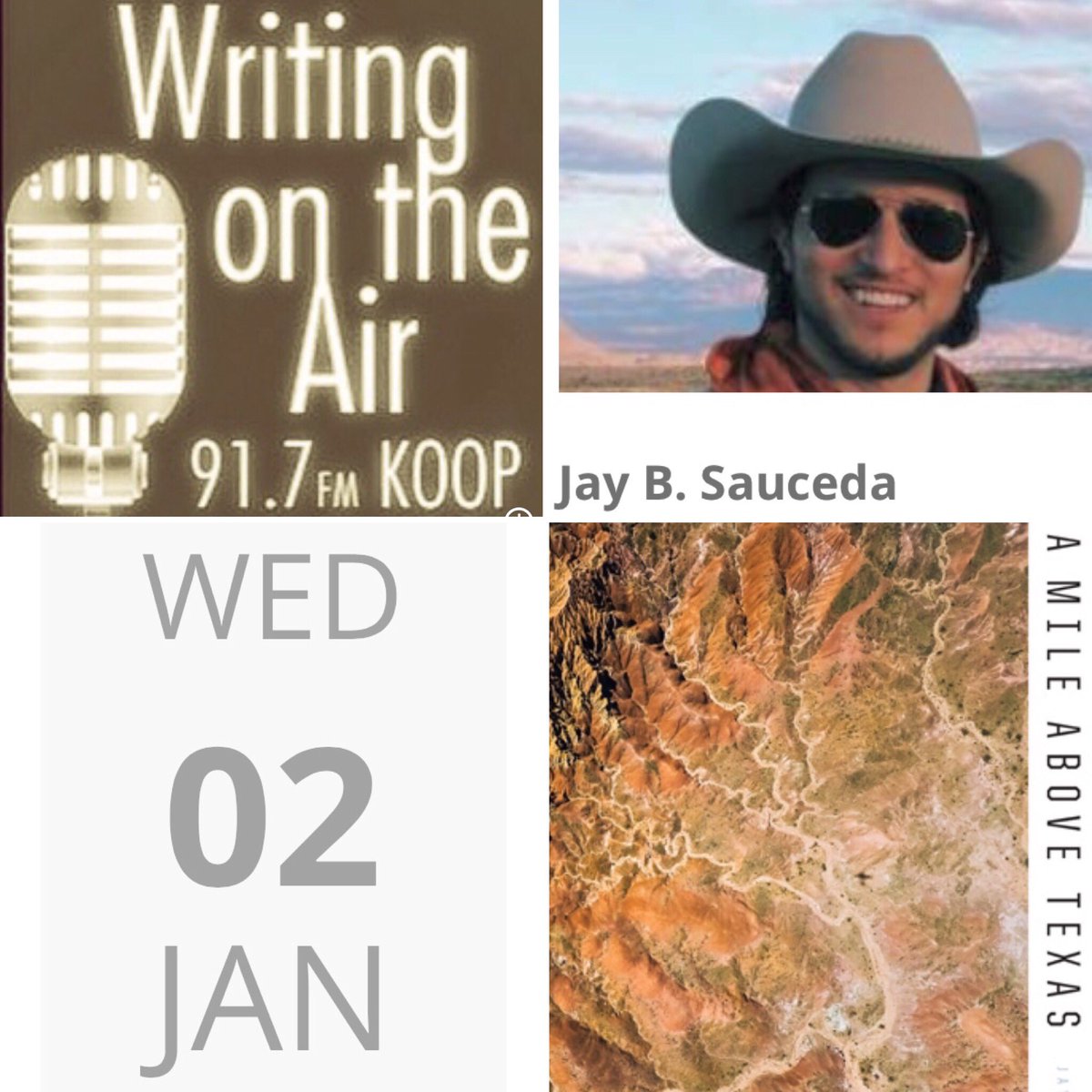 Wed 6pm/c, <a href="/jaybsauceda/">J.B. Sauceda</a> talks with us about #amileabovetexas More/Listen writingontheair.com koop.org 91.7fm #austin #book @marthalouise14 <a href="/TexasHumor/">Texas Humor</a> <a href="/UTexasPress/">University of Texas Press</a> <a href="/KOOPradio/">KOOP 91.7 FM</a>