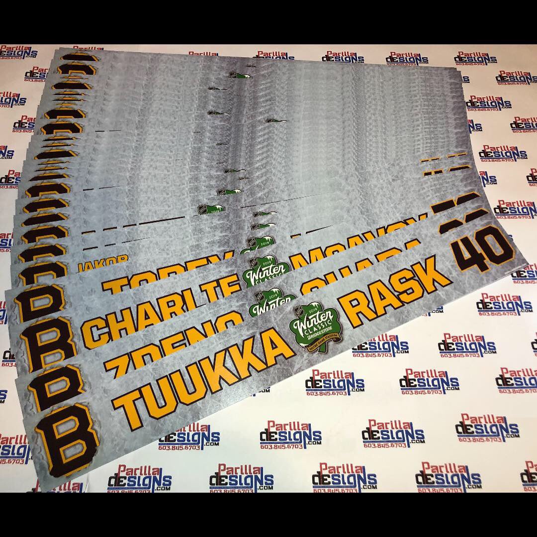 parilladesigns's tweet photo. Proud provider of the @nhlbruins Locker Nameplates, Helmet Decals and Bagtags for the 2019 Bridgestone NHL Winter Classic. Happy New Year! https://t.co/0UWaKPoUfX