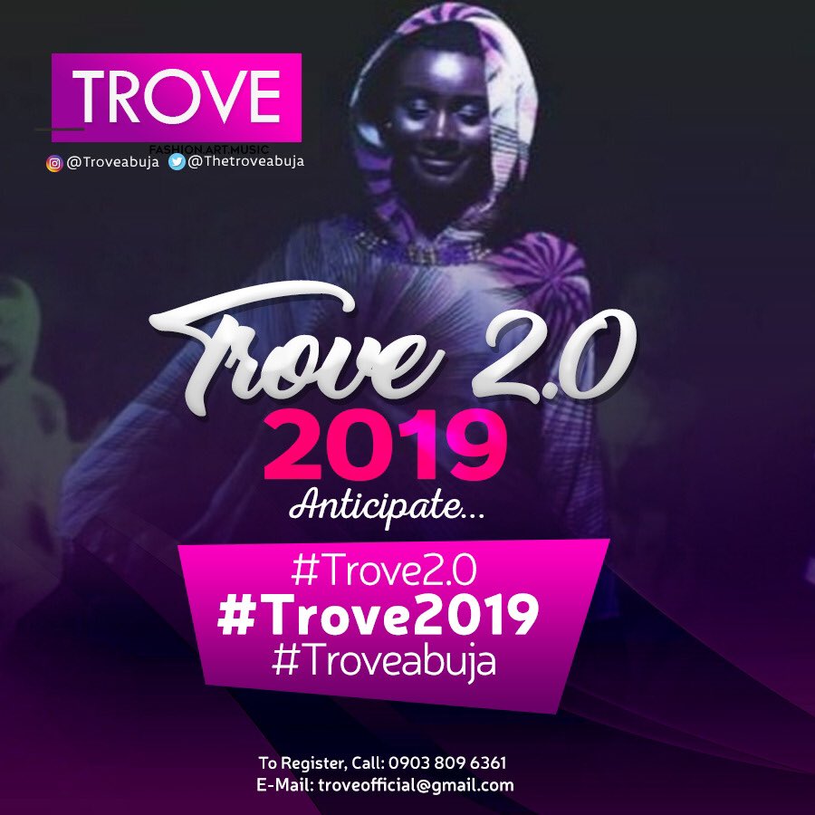 troveabuja's tweet photo. *Trove* *2.0*
*Fashion* x *Art* x *Music*
Coming Soon
Capital City!!
We are back!!!
ANTICIPATE!!
An experience like no other.
#troveabuja
#trove2.0
#trove2019
#trovejuly
#wheelzeventz
#troveabuja
@WillsNengi
@troveabuja
@wheelzevents
#fashion #art #music #couture #fun https://t.co/lyLA4HRP20