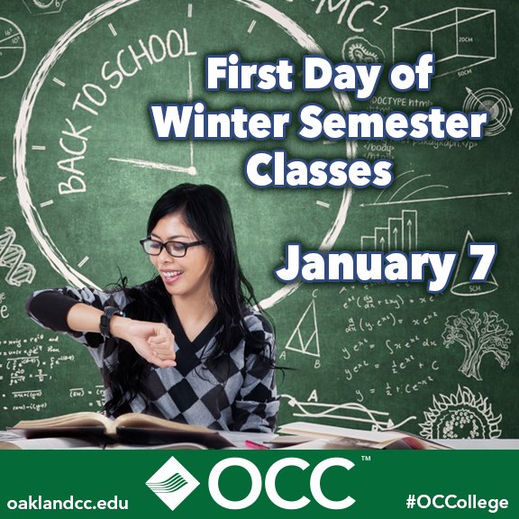 OCCollege's tweet photo. Is your New Year's resolution to finish or expand your education? If so, #OCCollege is a great option with the lowest tuition in #Michigan &amp; five convenient campuses!

Classes start 1/7/19, register at https://t.co/2Iu05Lbwqh
#OaklandCounty  #BacktoSchool #NewYearsResolutions https://t.co/awykmJJqIB