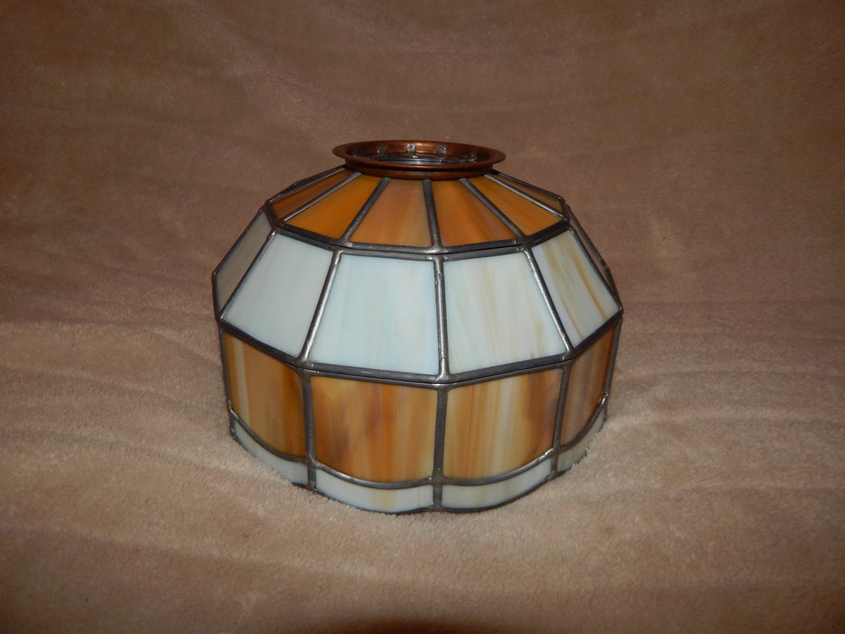 OutOfTheDark18's tweet photo. Vintage Slage/Stained Glass Shade. 6.5 inches tall and 9 7/8 inches wide. Please see photos for best description. There is one small chip and one small crack, as seen in photos. #Vintage #StainedGlass #Slage #OOTD https://t.co/qv6Gtp2LBK