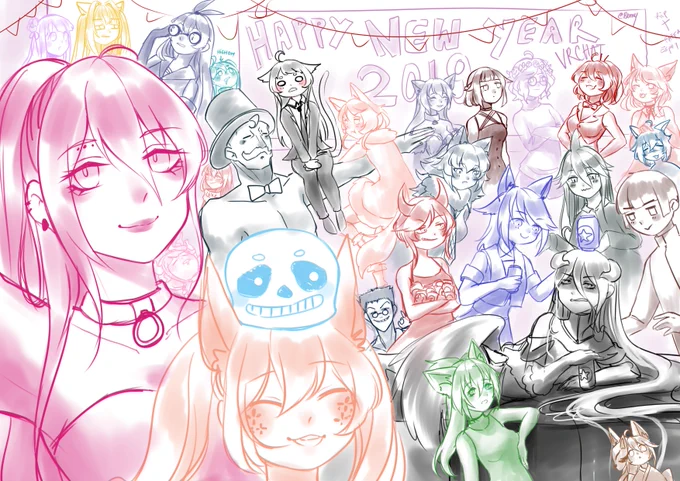 Happy new year sketch with #VrChat friends :^) 