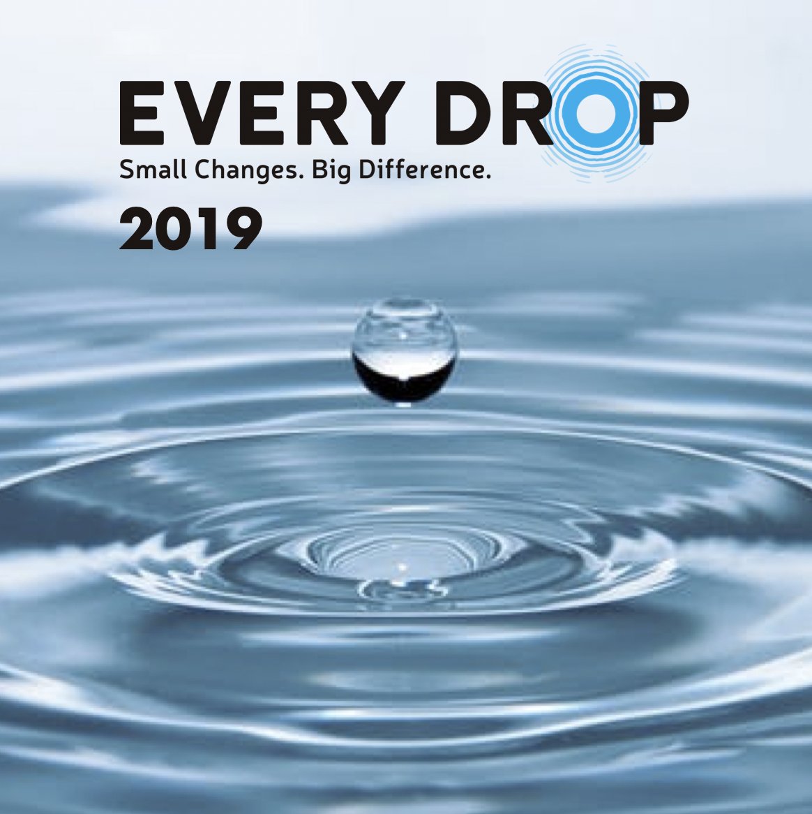 Image of a drop of water rippling on the water's surface with logo for the Every Drop New Hampshire campaign: "Small Changes. Big Difference. 2019."