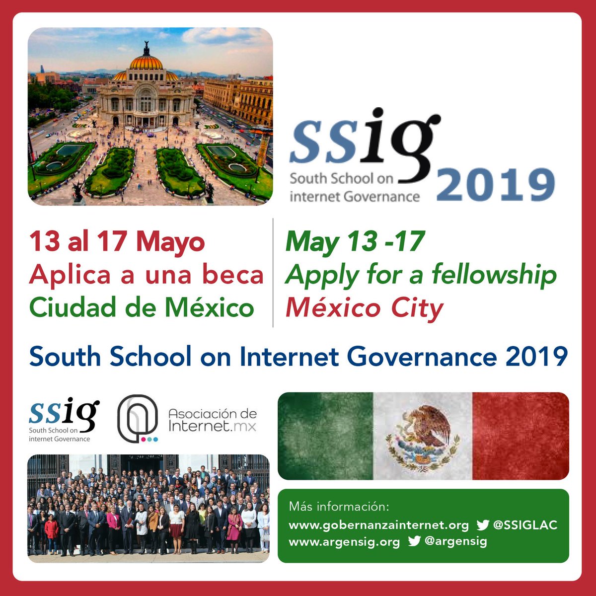 DominioLATAM's tweet photo. Apply for a fellowship. South School on Internet Governance 2019 - México City - May 13 -17 2019 - https://t.co/kO3EwIUJAk
@SSIGLAC , @ccatlat , @Asoc_InternetMX , https://t.co/wlbIV7k2RM