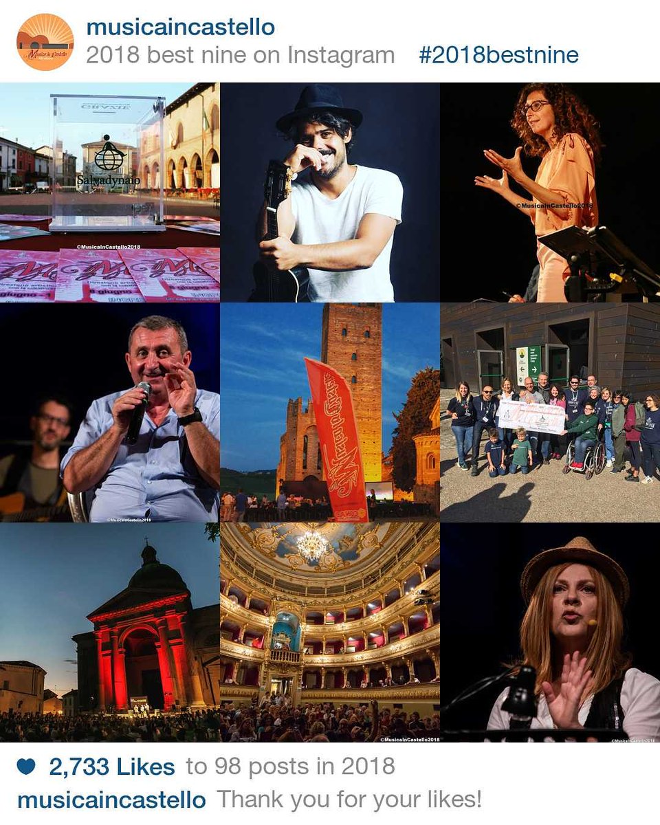 MusicainCastel1's tweet photo. Ecco i #2018bestnine di #MusicaInCastello con alcuni dei luoghi, dei protagonisti e dei traguardi raggiunti insieme durante quest'incredibile anno✨ Qual è stato per voi il miglior momento di quest'edizione?
#MIC2018 #MIC2019 #InEmiliaRomagna #intoscana #inlombardia https://t.co/TaspziLZDF