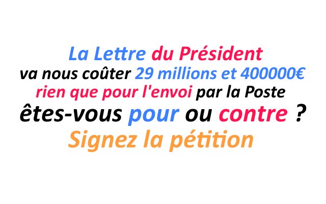 taradiosanspub's tweet photo. 29 millions et 400000€ pour envoyer la lettre aux Français, Pour ou Contre ?
Signez  la pétition !  https://t.co/6eEnRNgxKM  
#lettreauxfrancais #GiletsJaune #GiletJaune #lettremacron https://t.co/FAerh33Jhj