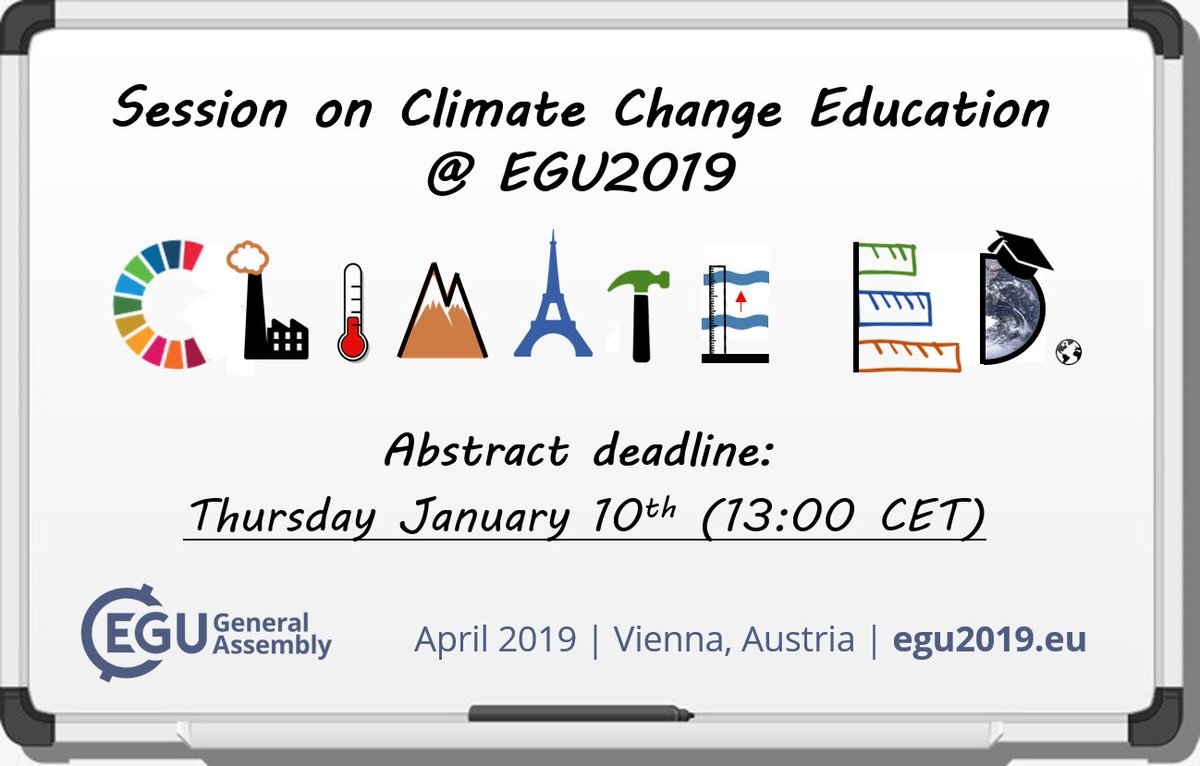georobin's tweet image. Start the New Year off right by putting in an in abstract for the Session on Climate Change Education @ EGU2019!

Deadline: Thursday January 10th (next week)

Submit your abstract here:
meetingorganizer.copernicus.org/EGU2019/sessio… …

#climatechange #climateeducation