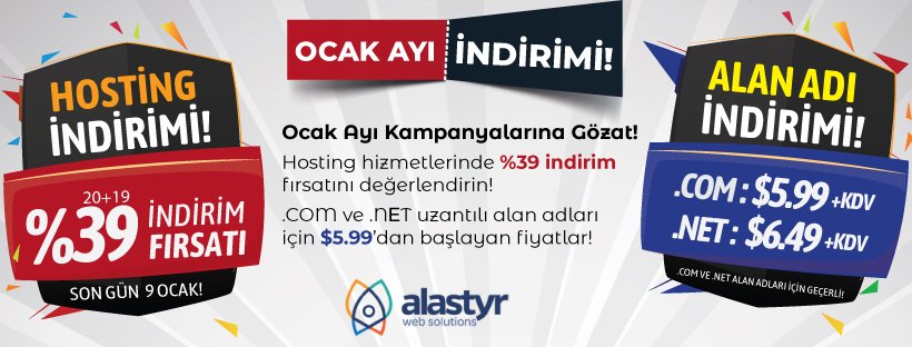 alastyr's tweet photo. ✌ En İyi Ocak Ayı İndirimlerini Kaçırmayın! 
▶.COM alan adı $5.99 ▶ .NET alan adı $6.49 
✐ Kupon Kodu: ALASTYR2019
☑ Tüm Hosting Hizmetlerinde %39 NET İNDİRİM!

🌐 https://t.co/o2T6ri4vVZ
✉ info@alastyr.com
☎ 0 (850) 850 HOST https://t.co/dCWSZRvmKb