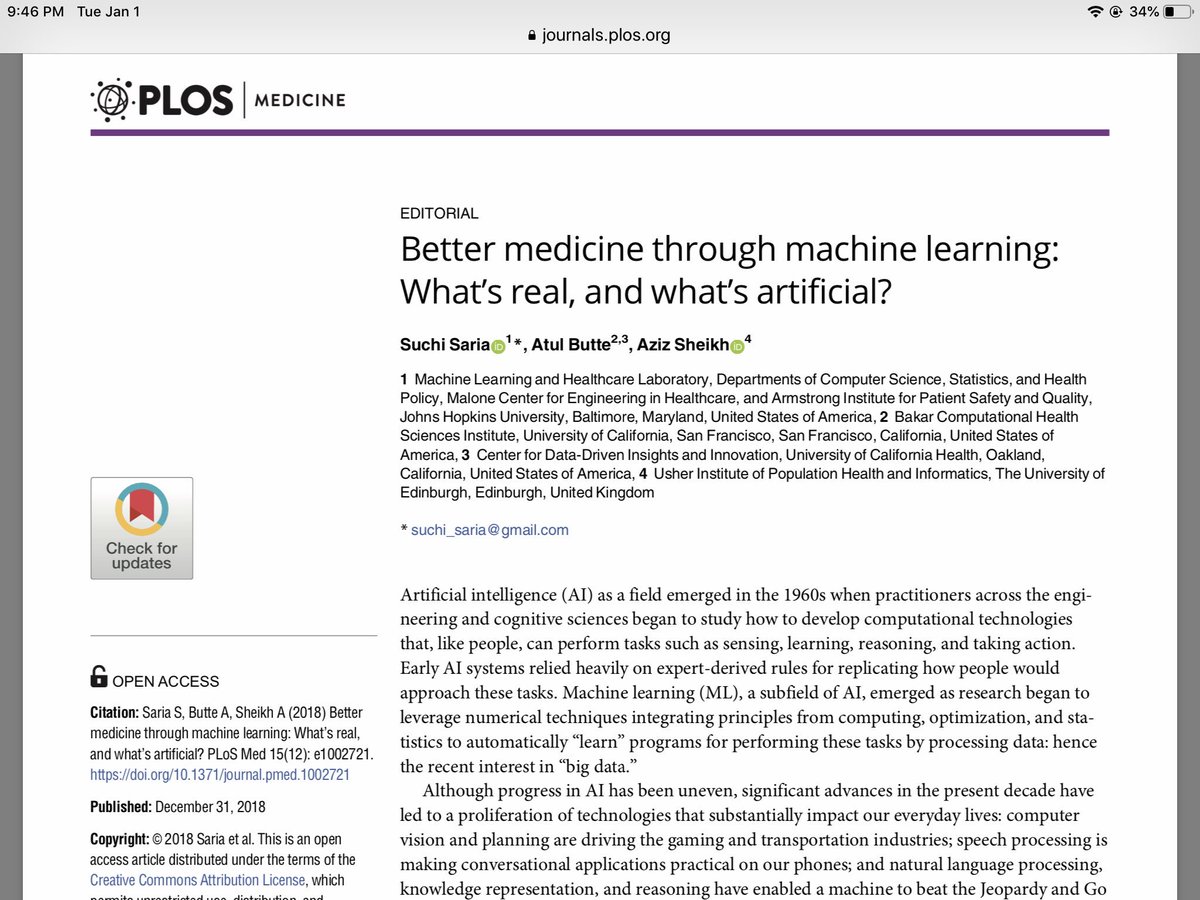 MuinJKhoury's tweet image. The promise of machine learning in medicine has been hyped. Read this accessible and scientifically accurate portrayal of the role of machine learning and artificial intelligence in health and healthcare.  By @atulbutte and colleagues in @PLOSMedicine.  journals.plos.org/plosmedicine/a…