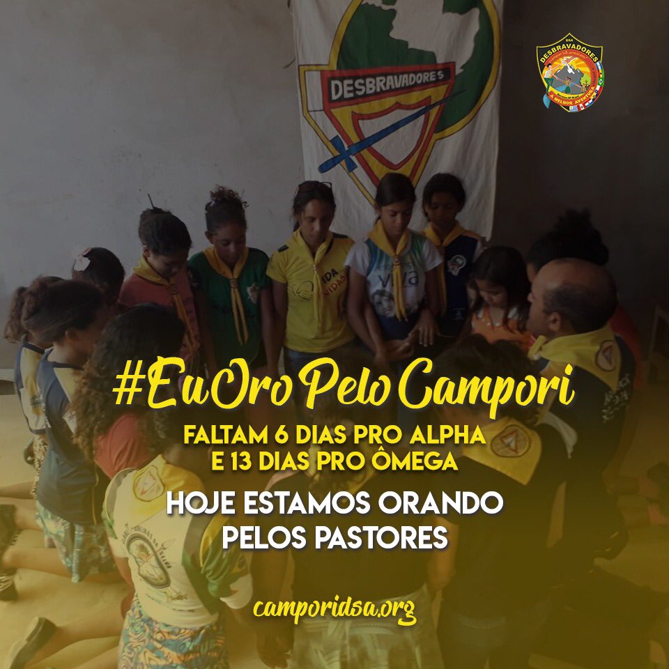 udolcy's tweet photo. Cerca de 2.500 Pastores estarão no V Campori DSA. Eles se dedicam a cumprir a missão de evangelizar, e apóiam os Clubes de Desbravadores. A presença dos pastores nos acampamentos e no Campori será uma grande benção para todos.
Vamos orar pelos pastores hoje?
#EuOroPeloCampori https://t.co/F9bfKuZdp5