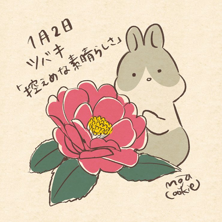 Twitter 上的 もじゃクッキー 京都個展1 1月2日がお誕生日の皆さん おめでとうございます 本日の誕生花のひとつ ツバキ と ウサギさん 誕生花とどうぶつさん T Co Ltyelnyo7i Twitter