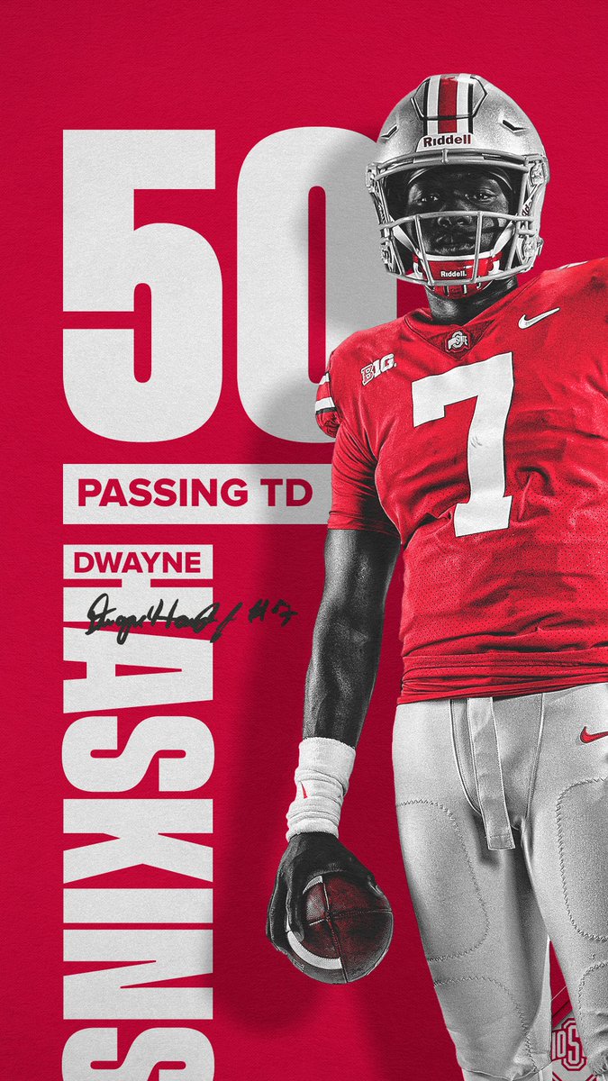 OhioStateFB's tweet photo. ‼️... that's 5⃣0⃣ - IN A SEASON - touchdown passes for @dh_simba7 ‼️
#GoBucks #WinTheMoment https://t.co/dxoN5kqcgN