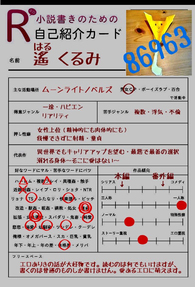 R18 R小説書きのための自己紹介カード ツイート集 Togetter