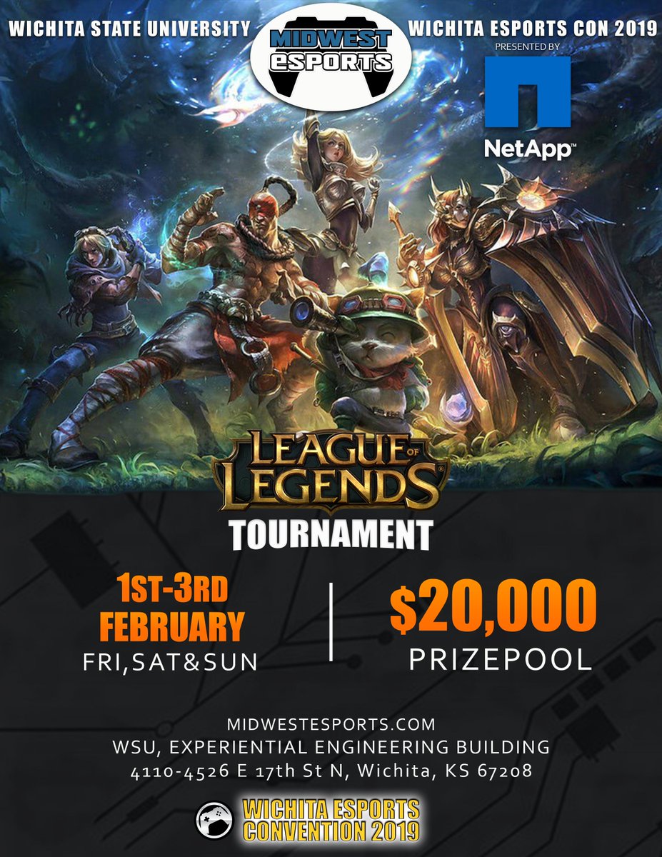‼️ ANNOUNCEMENT! $20,000 Prize Pool officially being announced for the League of Legends Tournament @ the Wichita eSports Convention 2019 Presented by <a href="/NetApp/">NetApp</a>. Sign up at midwestesports.com or email us, contact@midwestesports.com for details. Feed your competitive side! 🏆