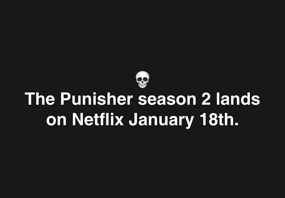 Comics_NCoffee's tweet photo. Punisher Season 2 - less than 3 weeks away. https://t.co/LaNkvLw77H