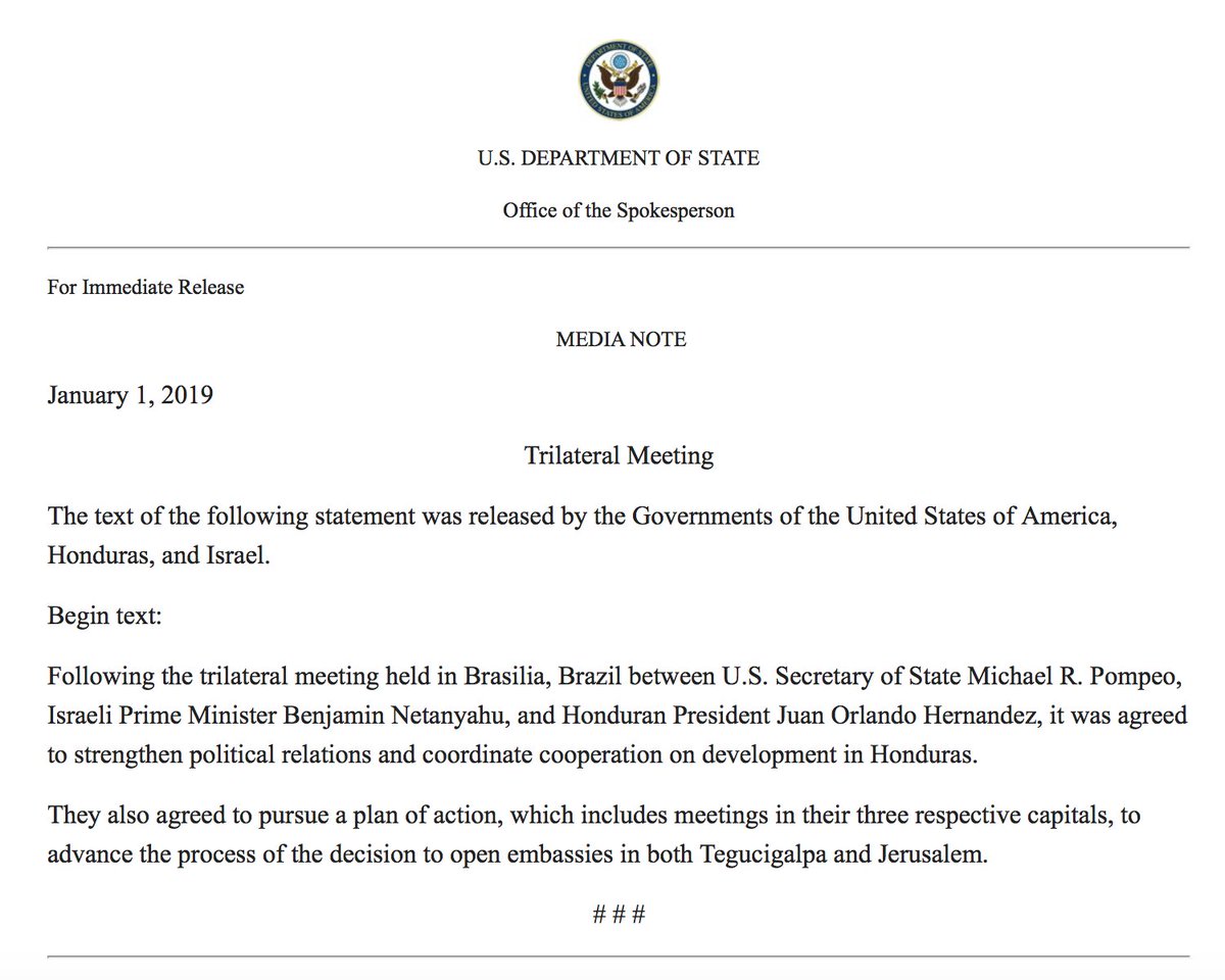 Statement by the Governments of the United States of America, Honduras, and Israel