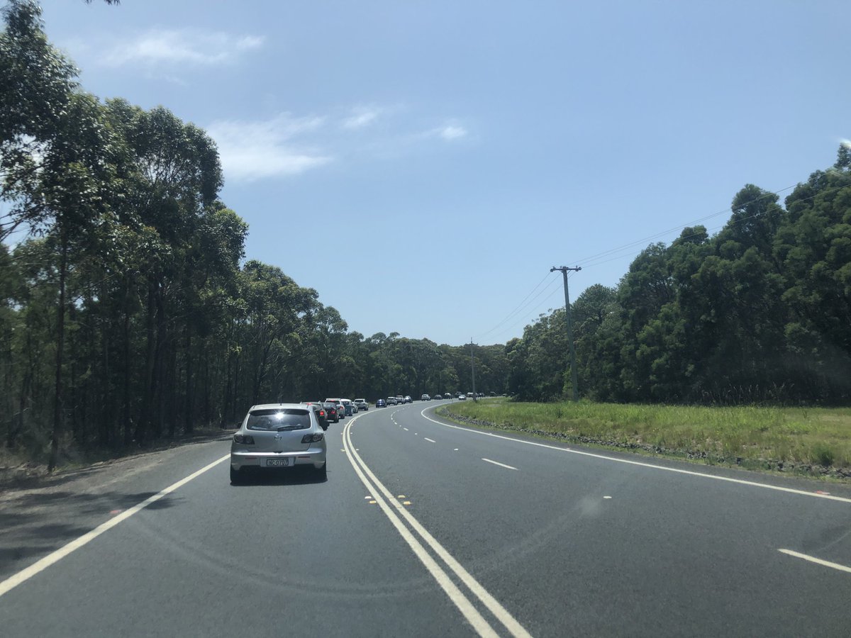 Traffic banked up past Burrill Lake and into the 100km/h zone heading north on the Princes Highway approaching Ulladulla. Thank god I’m only going to Dolphin Point! @MUTimes