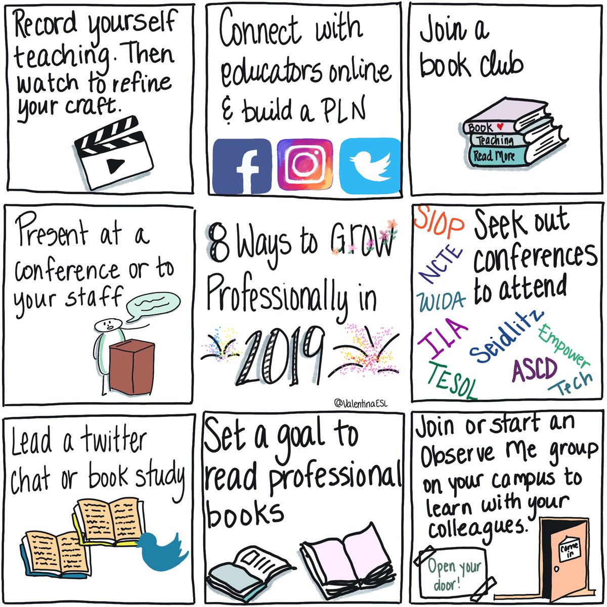 ValentinaESL's tweet photo. 8 Ways to GROW Professionally in 2019 🌱🌿🌳
How do plan to stretch yourself in the coming year? 

#profdev #ellchat #katyool #Ellchat_BkClub #tesol #joyfulleaders #teachergoals https://t.co/CXZsSbca79