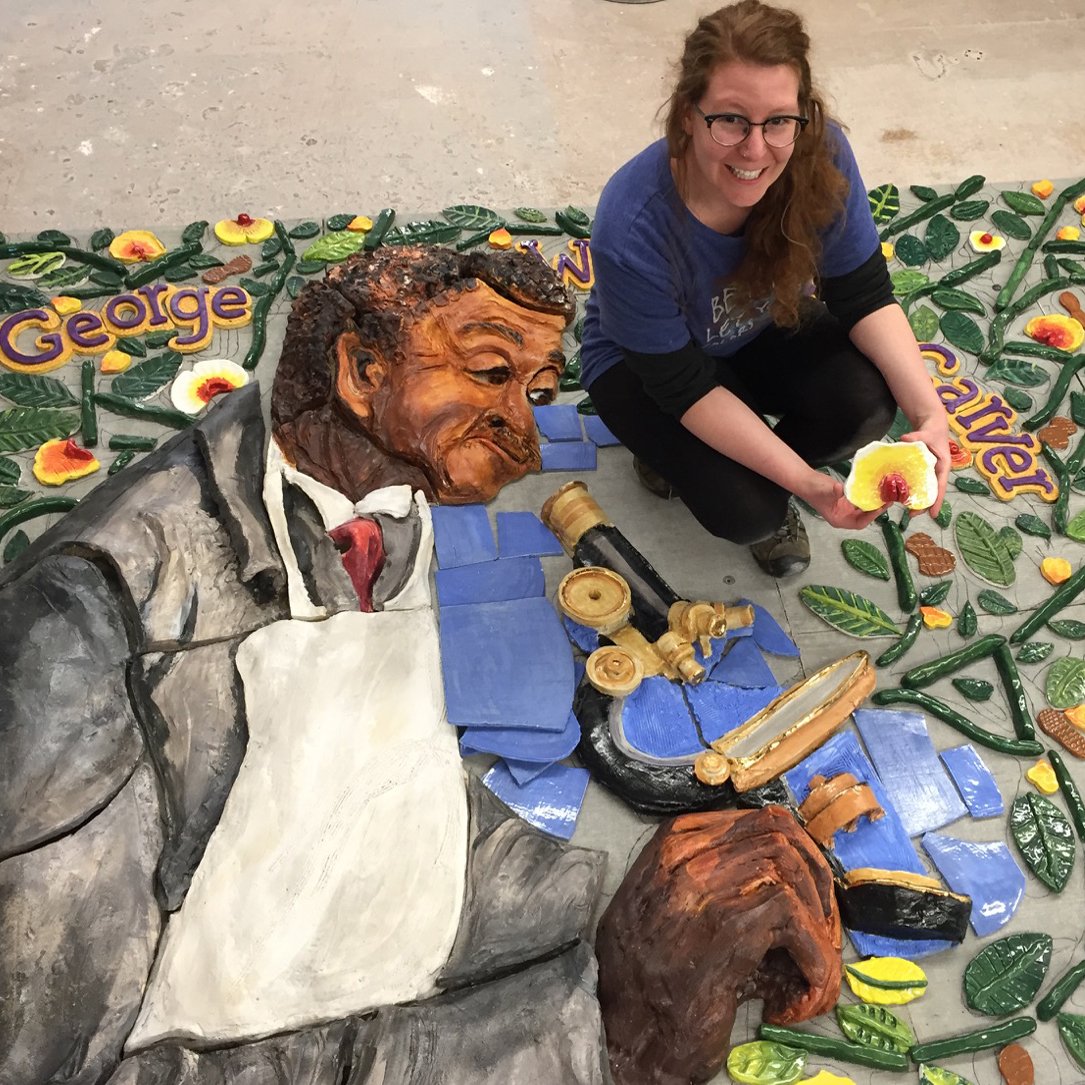 #TBT to our Community Arts Manager working on the mosaic for <a href="/pccarvercenter/">Carver Center</a>! Read &amp; see more about the mosaic projects she completed in 2018! >> bit.ly/2GSjrtk
#Westchester #mosaic